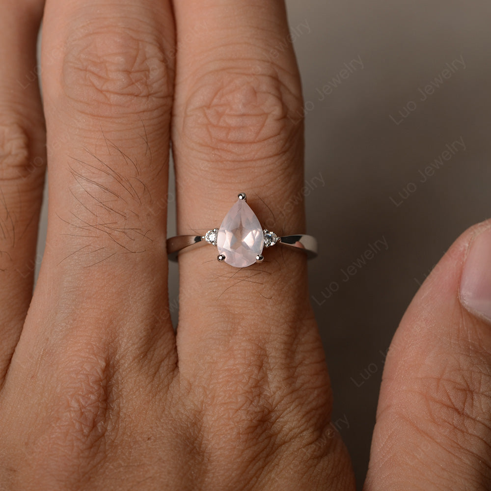 Simple Pear Shaped Rose Quartz Wedding Ring - LUO Jewelry