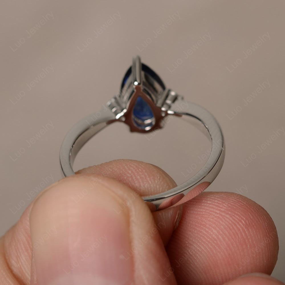 Simple Pear Shaped Lab Sapphire Wedding Ring - LUO Jewelry