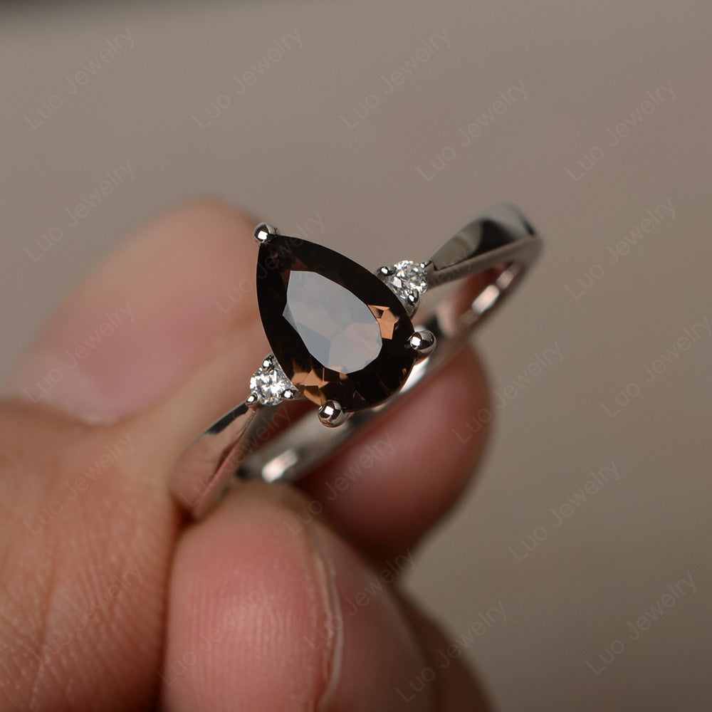 Simple Pear Shaped Smoky Quartz Wedding Ring - LUO Jewelry