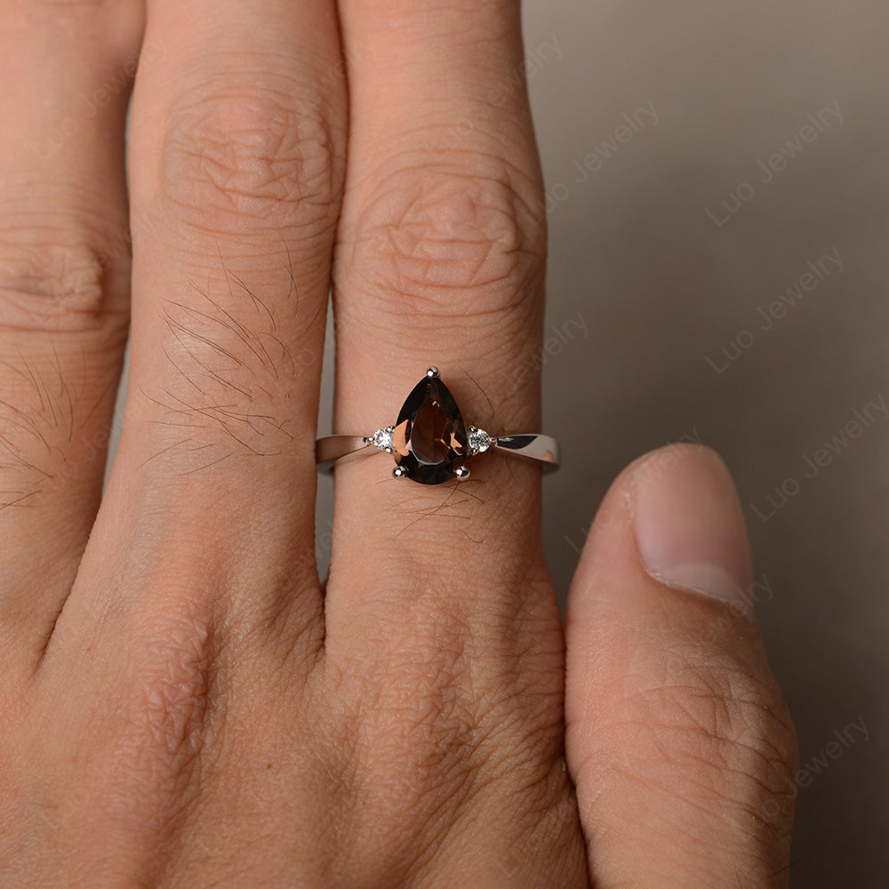 Simple Pear Shaped Smoky Quartz Wedding Ring - LUO Jewelry