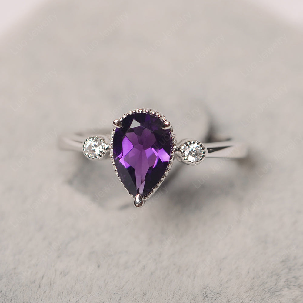 Vintage Pear Shaped Amethyst Ring - LUO Jewelry