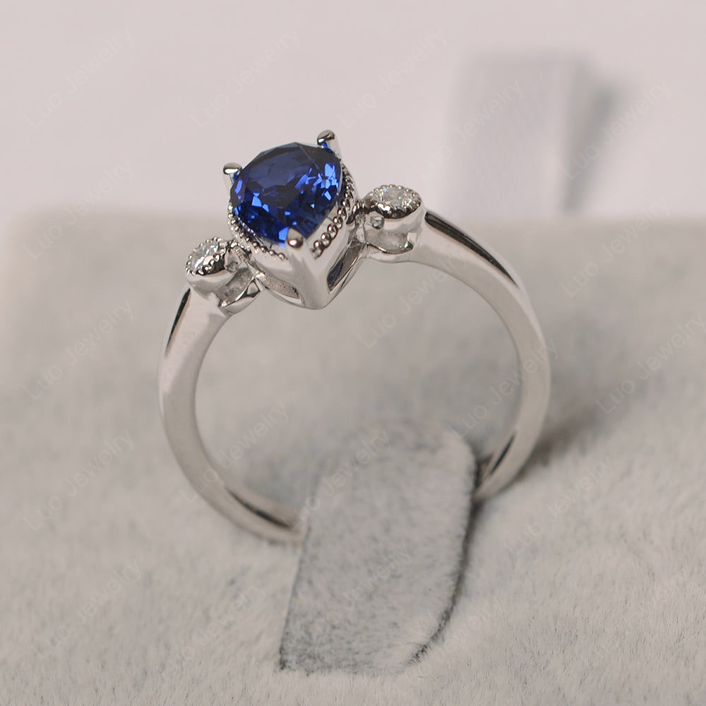 Vintage Pear Shaped Lab Sapphire Ring - LUO Jewelry