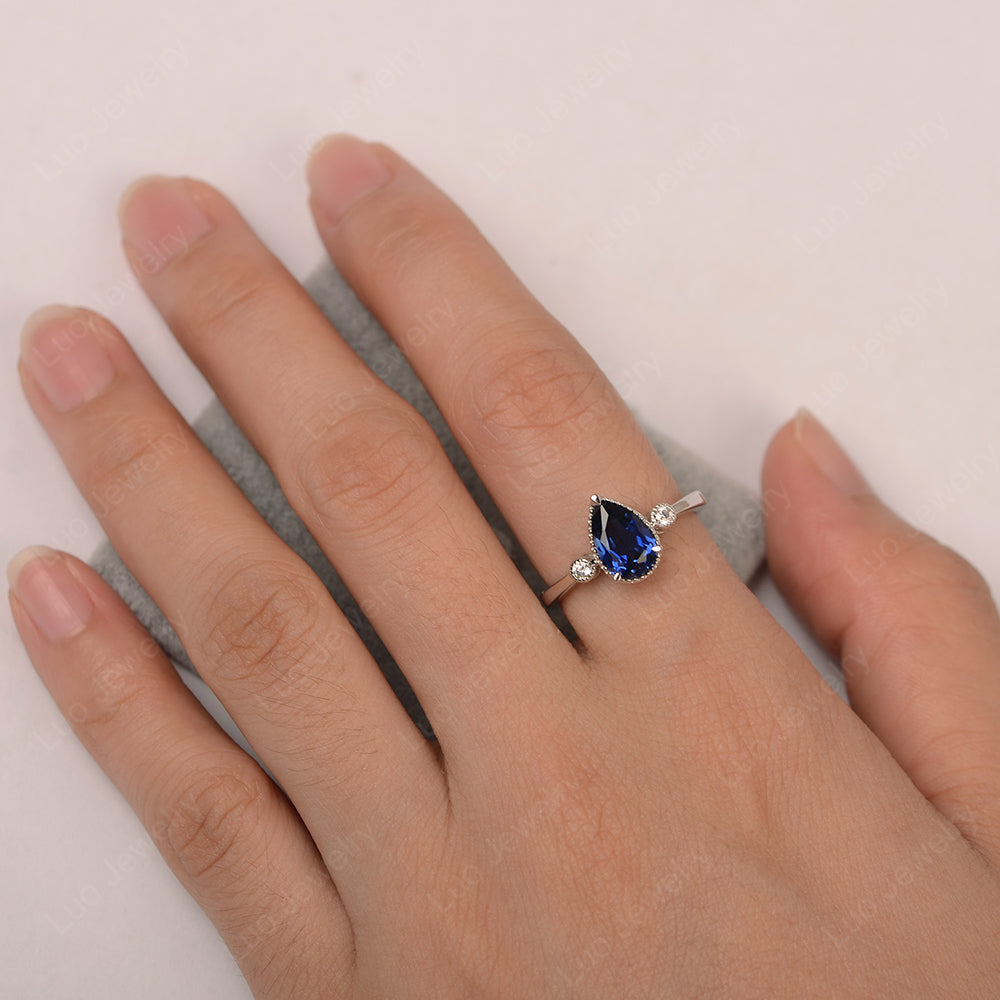Vintage Pear Shaped Lab Sapphire Ring - LUO Jewelry