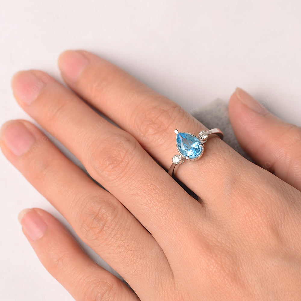 Vintage Pear Shaped Swiss Blue Topaz Ring - LUO Jewelry