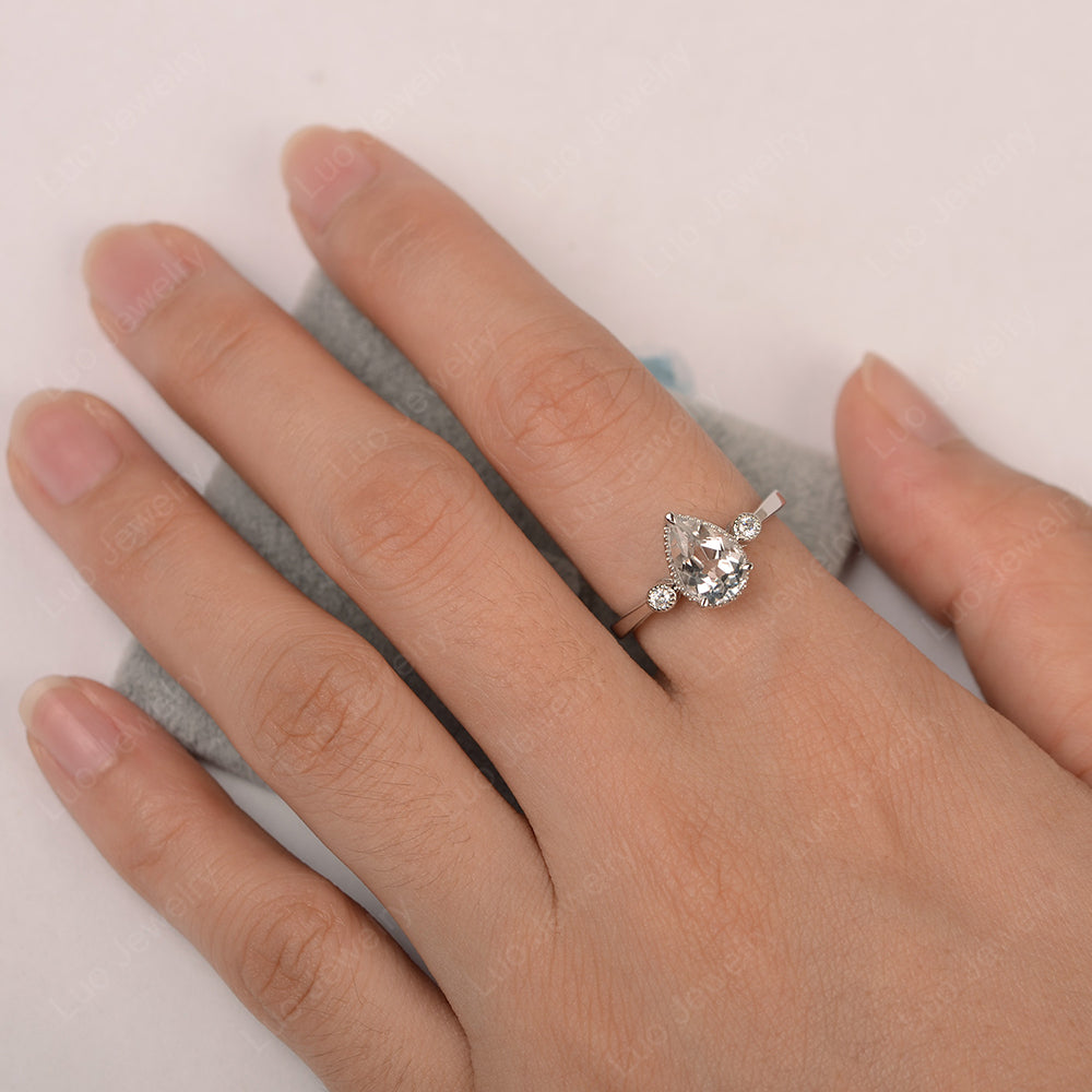 Vintage Pear Shaped White Topaz Ring - LUO Jewelry