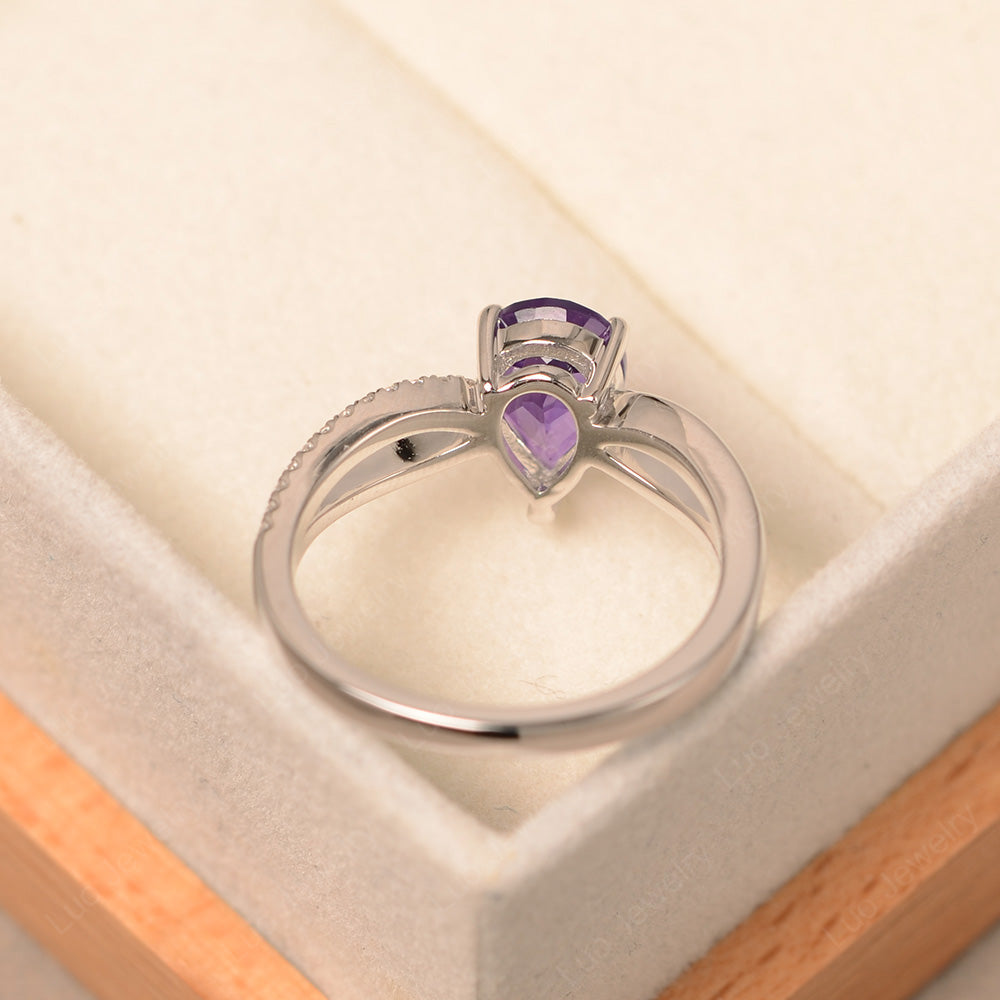 Pear Shaped Amethyst Ring Split Shank - LUO Jewelry