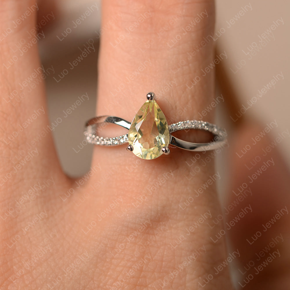 Pear Shaped Lemon Quartz Ring Split Shank - LUO Jewelry