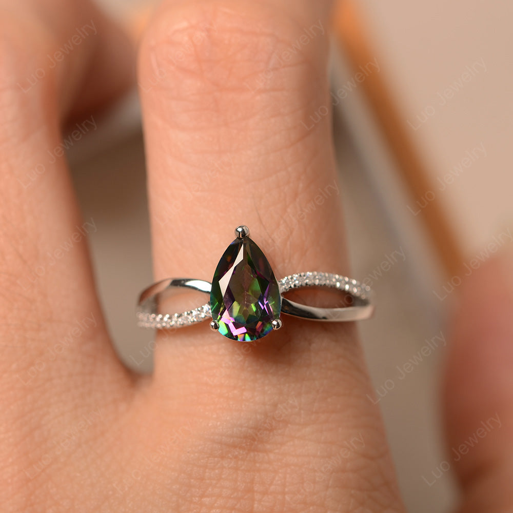 Pear Shaped Mystic Topaz Ring Split Shank - LUO Jewelry