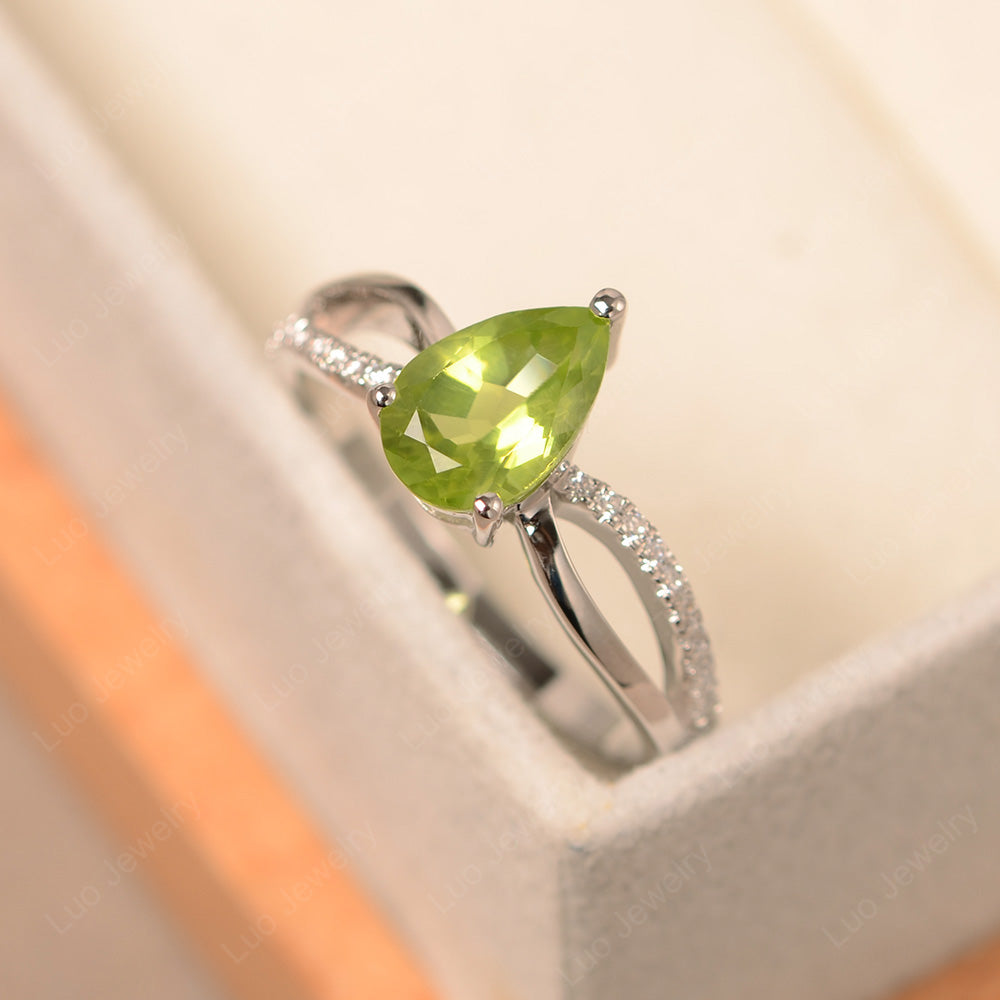 Pear Shaped Peridot Ring Split Shank - LUO Jewelry