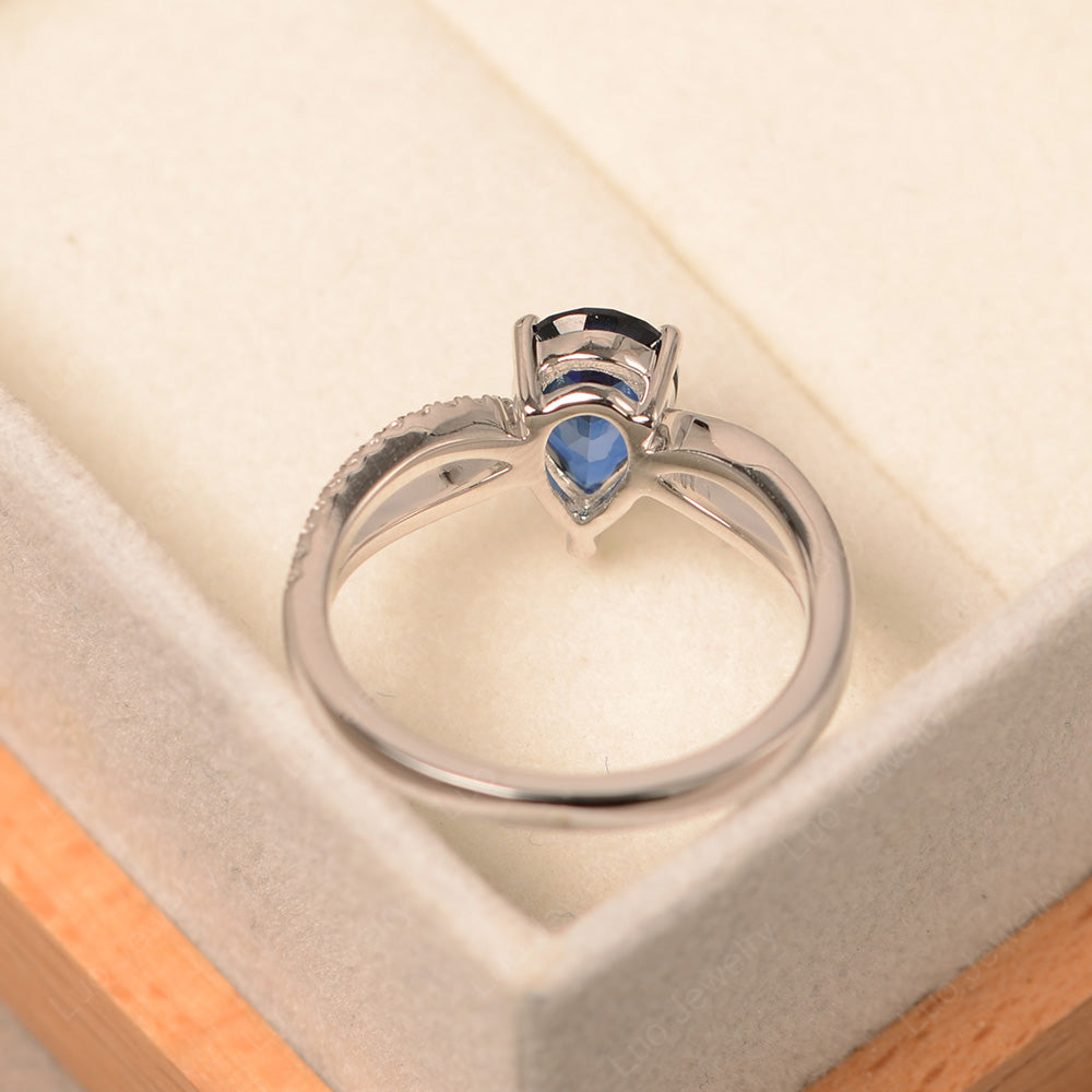 Pear Shaped Lab Sapphire Ring Split Shank - LUO Jewelry