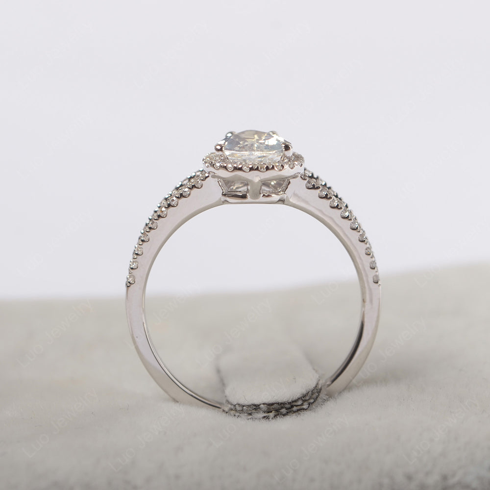 Pear Shaped Moonstone Halo Split Shank Engagement Ring - LUO Jewelry