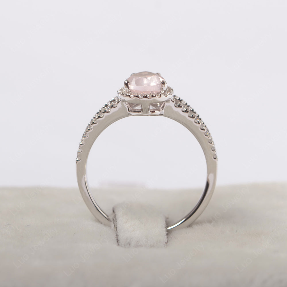 Pear Shaped Rose Quartz Halo Split Shank Engagement Ring - LUO Jewelry