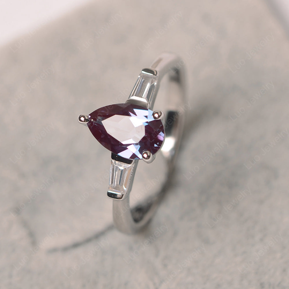 Alexandrite Ring Teardrop Ring White Gold - LUO Jewelry
