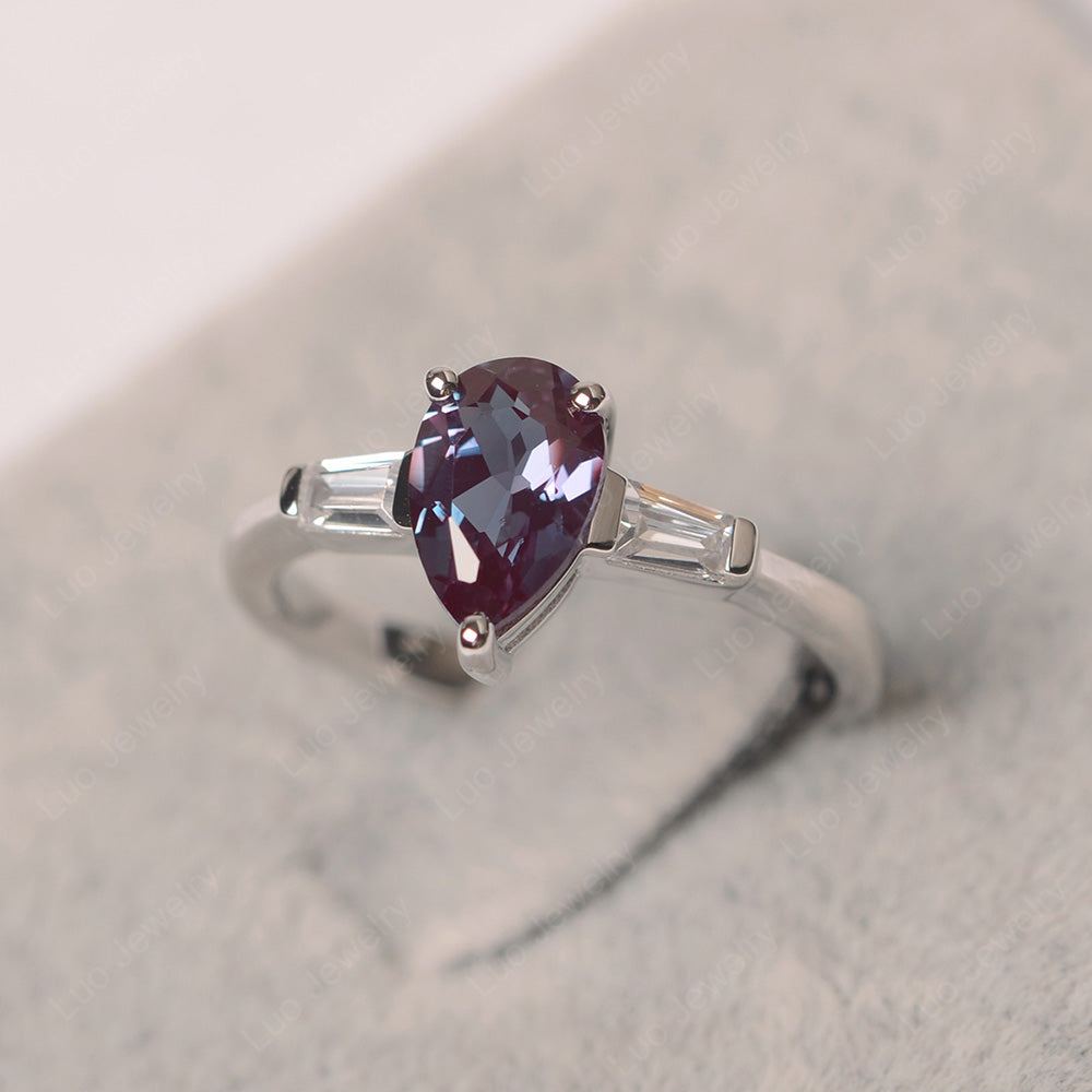 Alexandrite Ring Teardrop Ring White Gold - LUO Jewelry