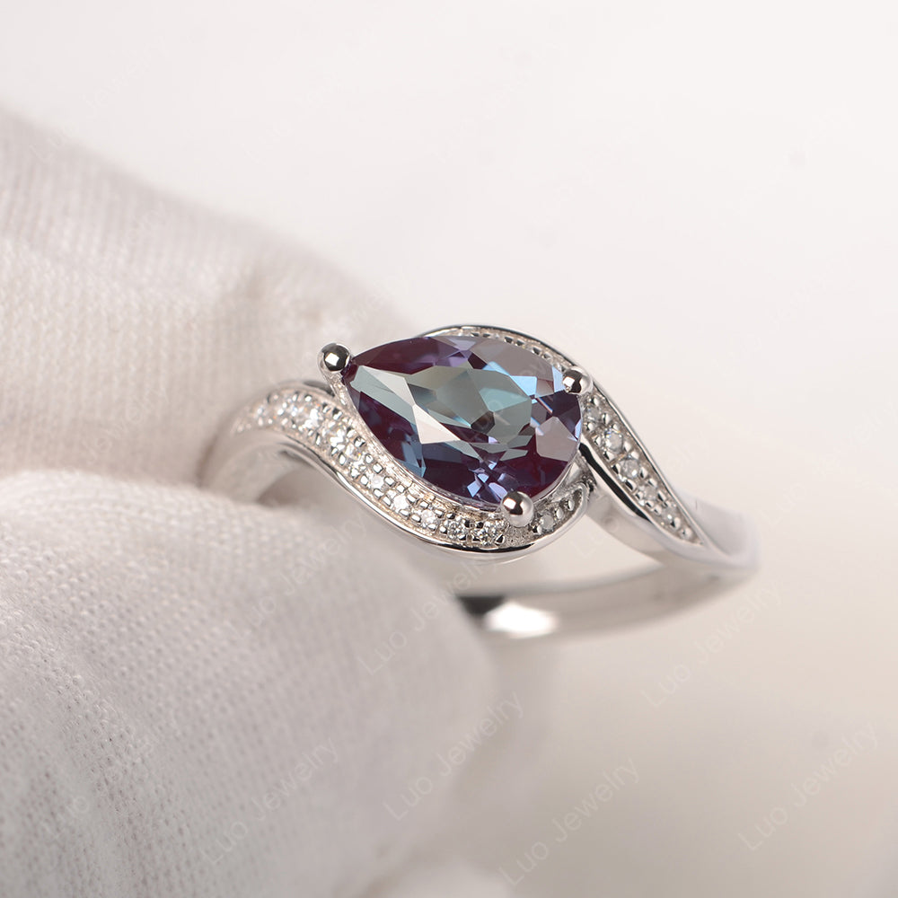 East West Pear Alexandrite Engagement Ring Gold - LUO Jewelry