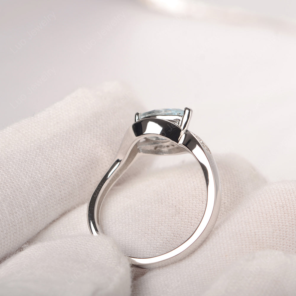 East West Pear Aquamarine Engagement Ring Gold - LUO Jewelry