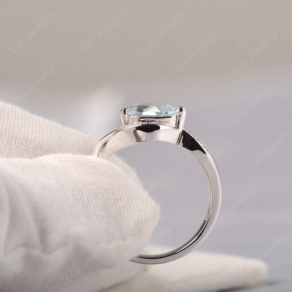 East West Pear Aquamarine Engagement Ring Gold - LUO Jewelry