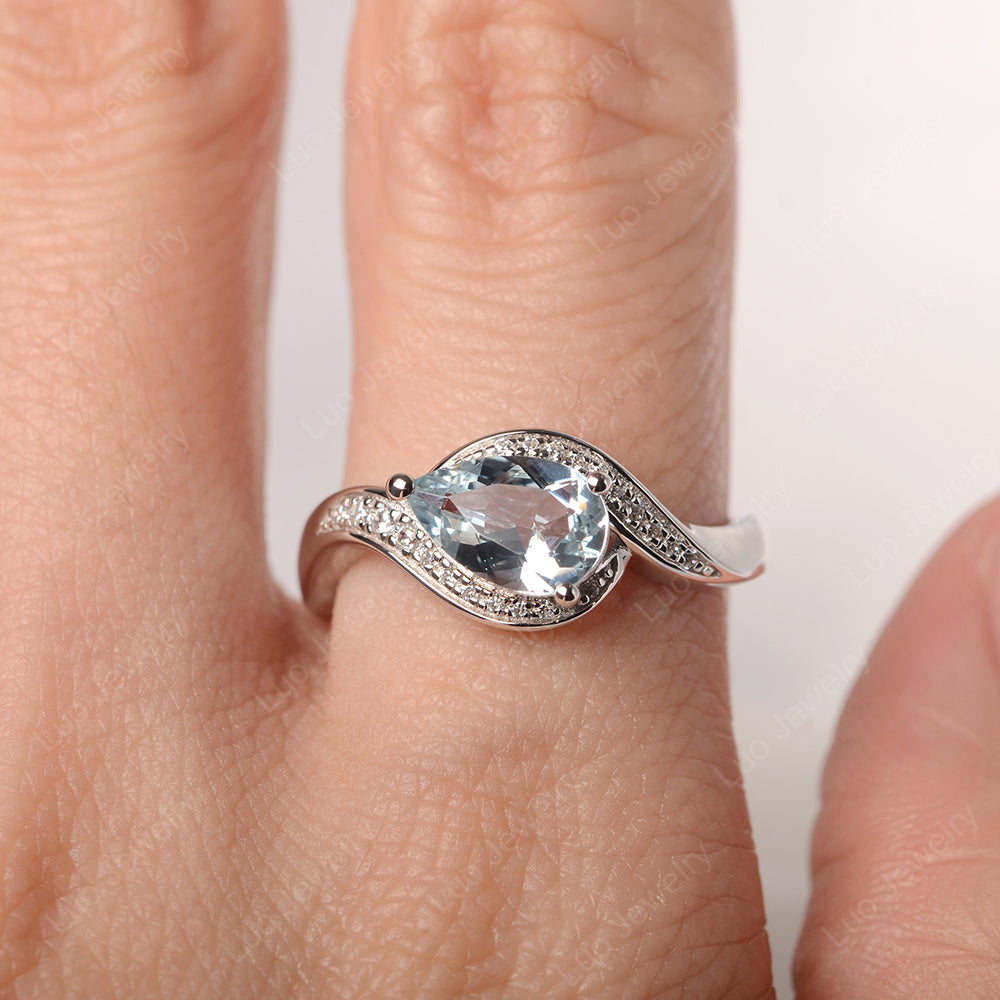 East West Pear Aquamarine Engagement Ring Gold - LUO Jewelry