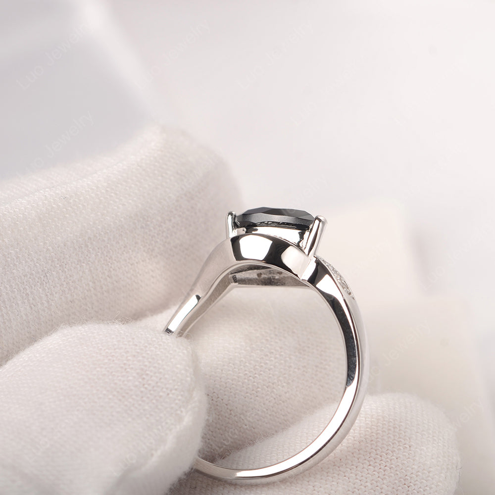 East West Pear Black Stone Engagement Ring Gold - LUO Jewelry