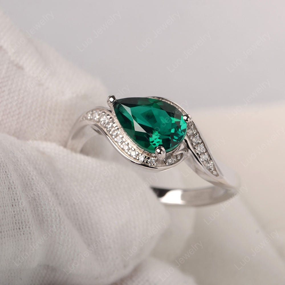 East West Pear Lab Emerald Engagement Ring Gold - LUO Jewelry