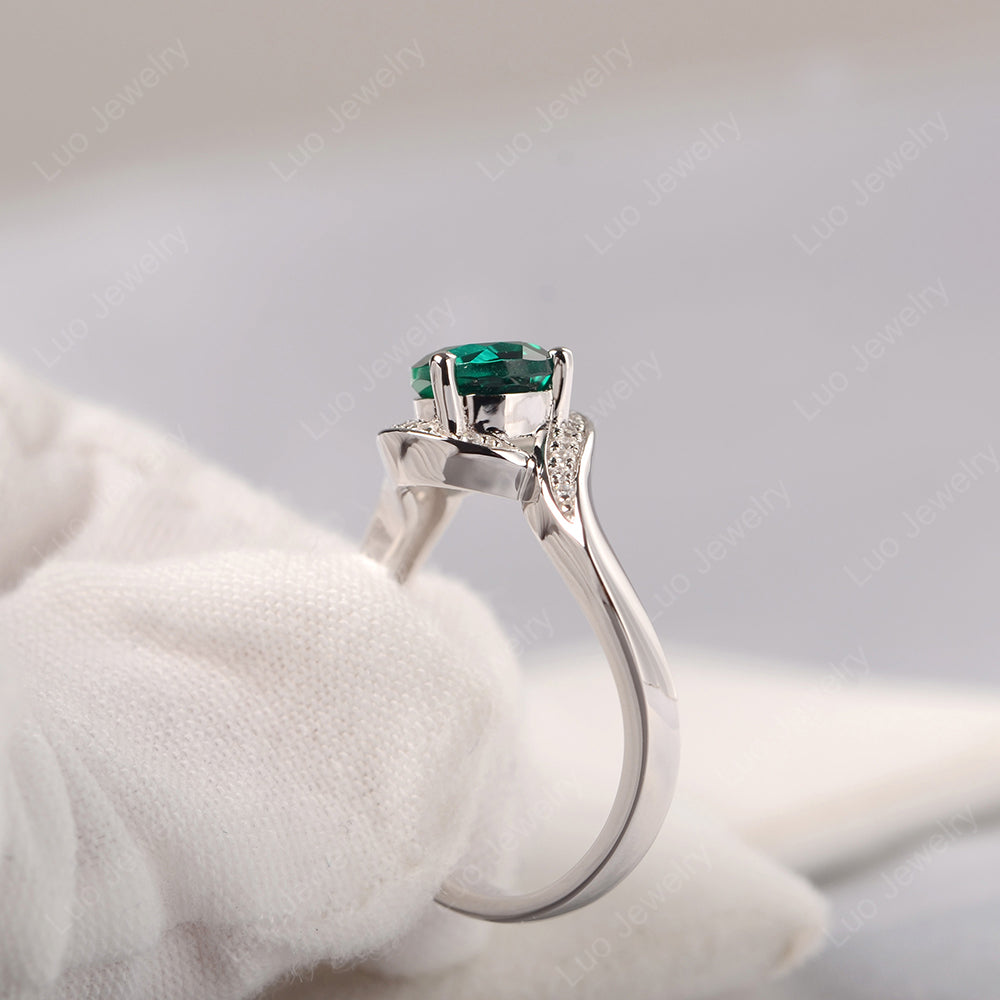 East West Pear Lab Emerald Engagement Ring Gold - LUO Jewelry