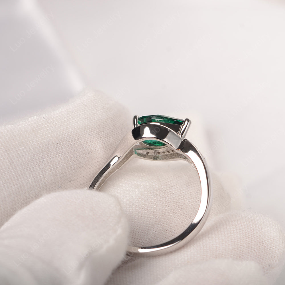 East West Pear Lab Emerald Engagement Ring Gold - LUO Jewelry