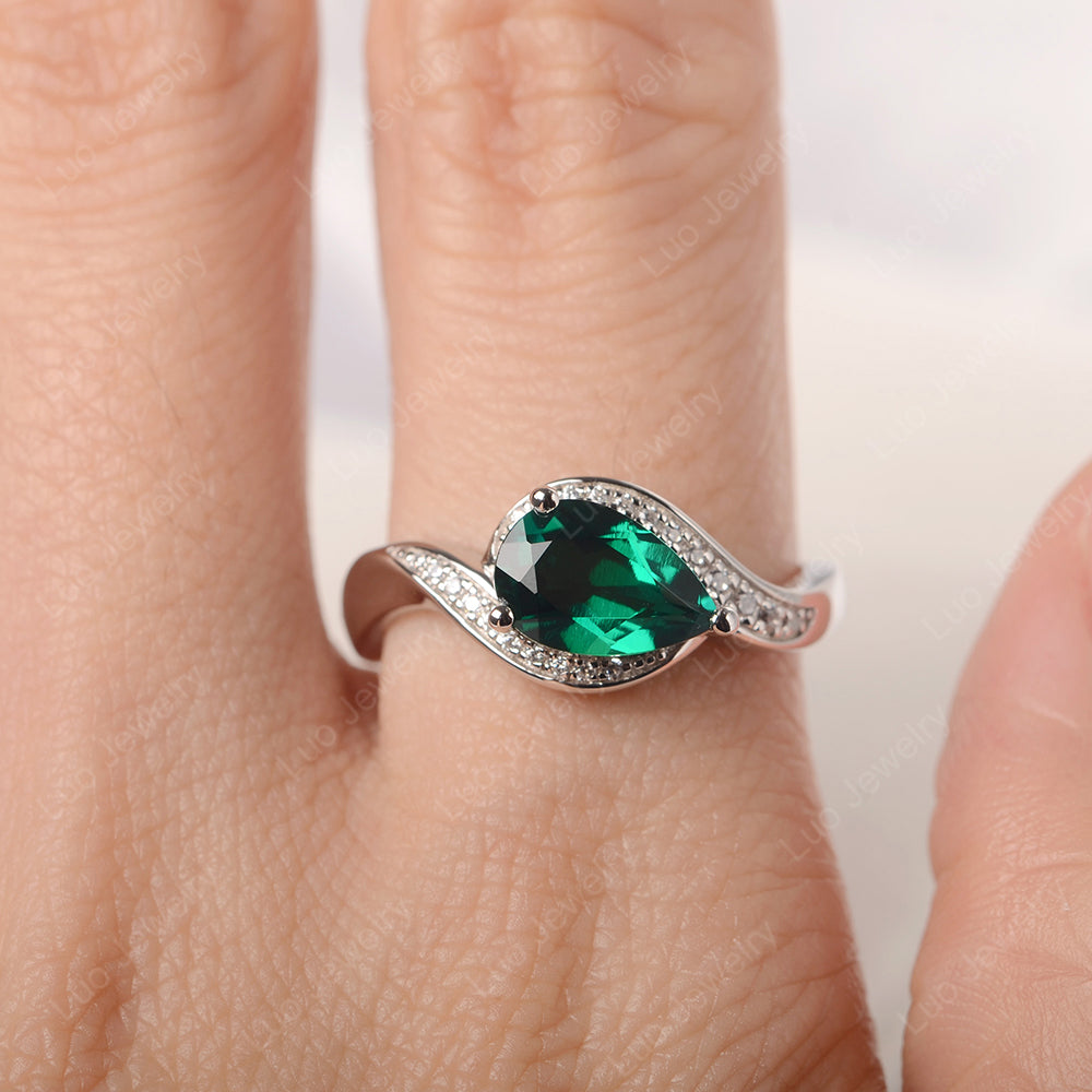 East West Pear Lab Emerald Engagement Ring Gold - LUO Jewelry