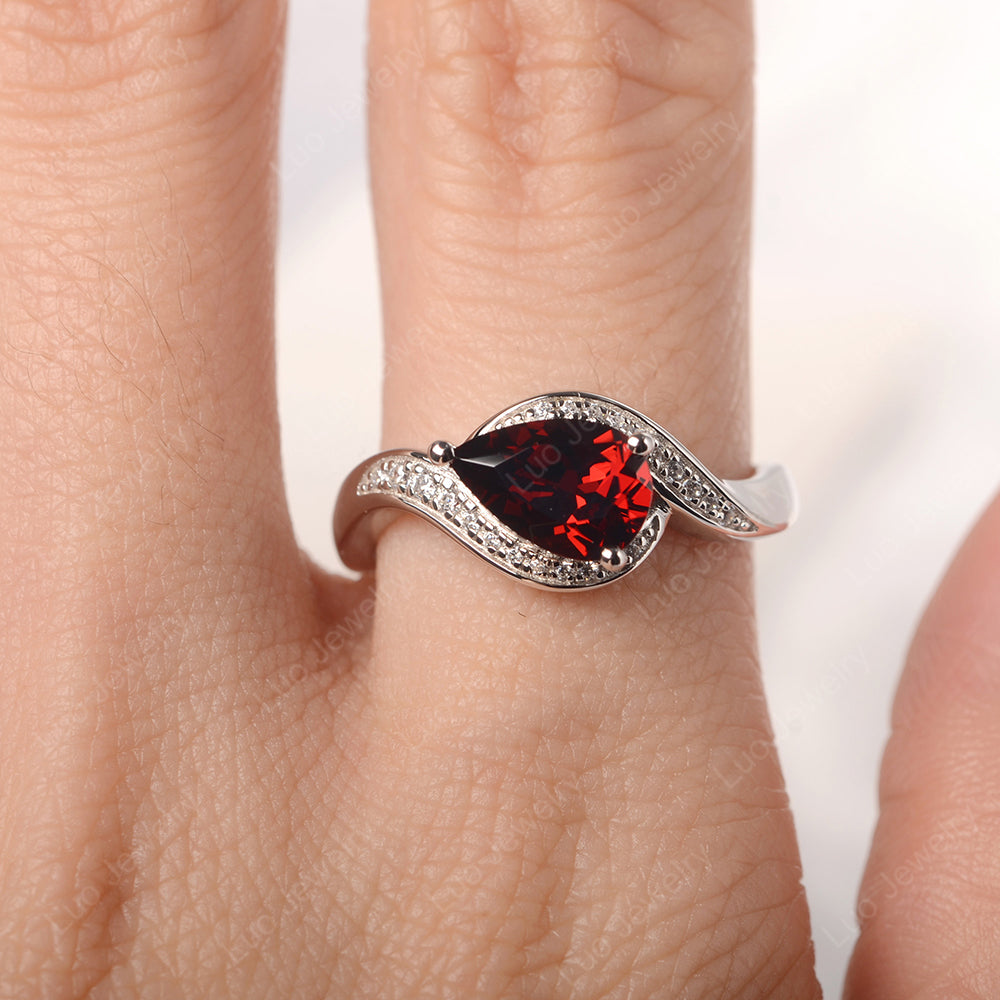 East West Pear Garnet Engagement Ring Gold - LUO Jewelry