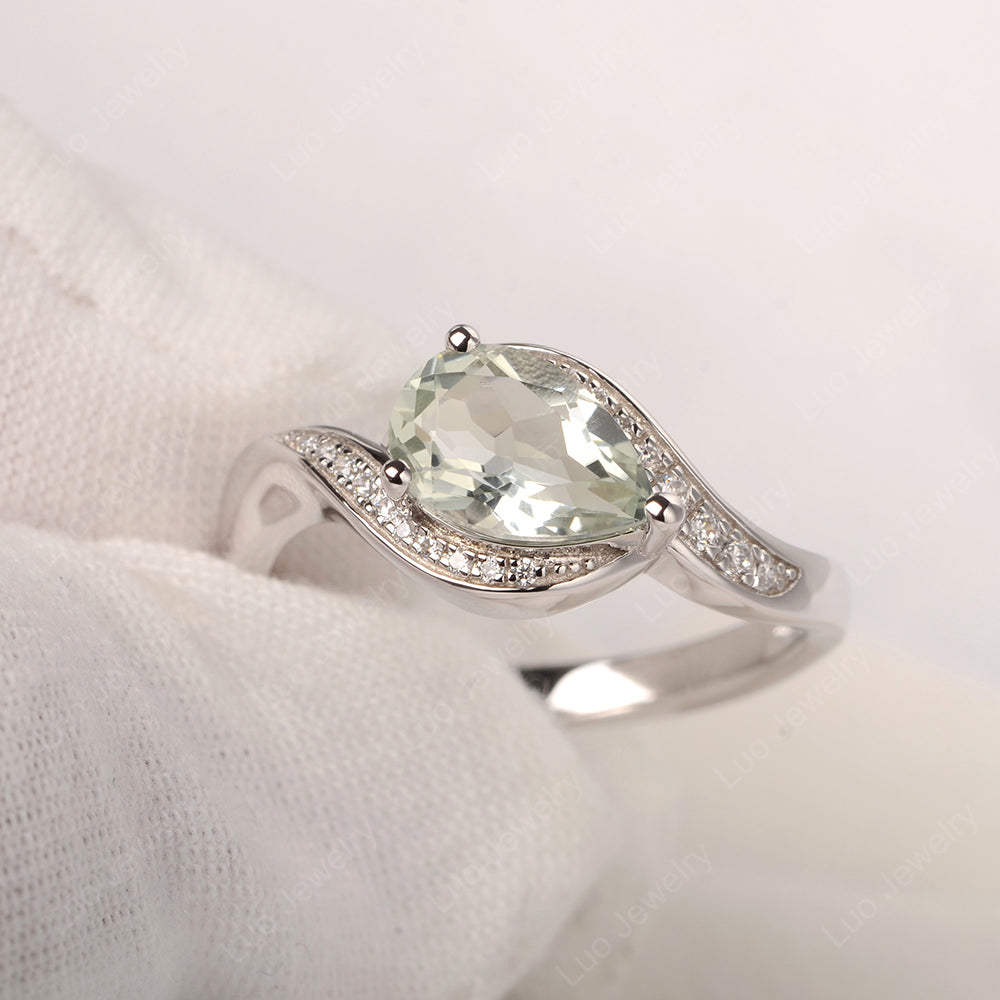East West Pear Green Amethyst Engagement Ring Gold - LUO Jewelry
