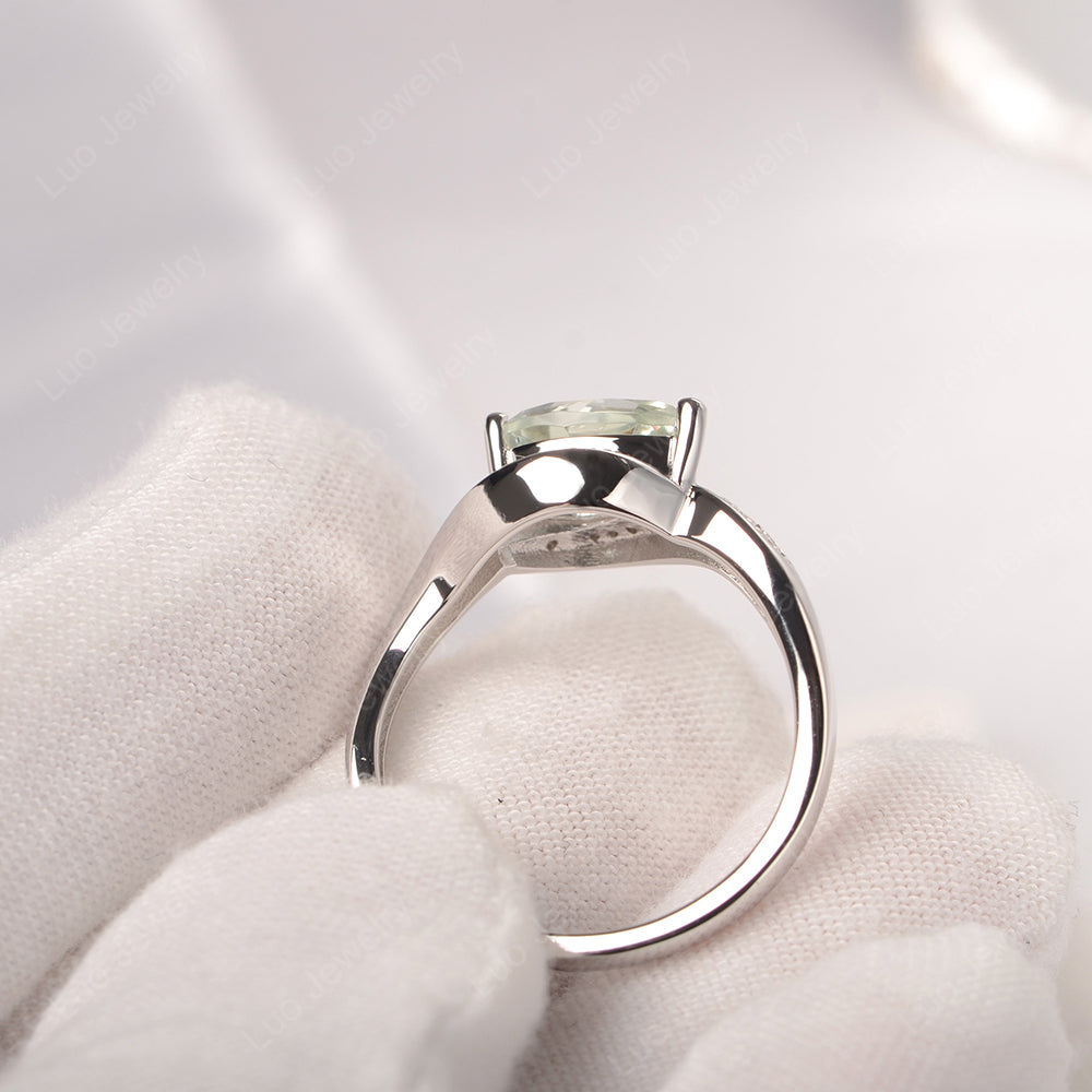 East West Pear Green Amethyst Engagement Ring Gold - LUO Jewelry