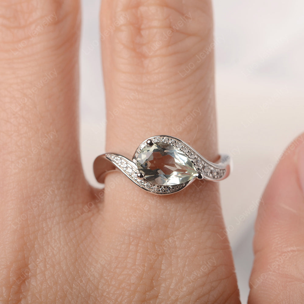 East West Pear Green Amethyst Engagement Ring Gold - LUO Jewelry