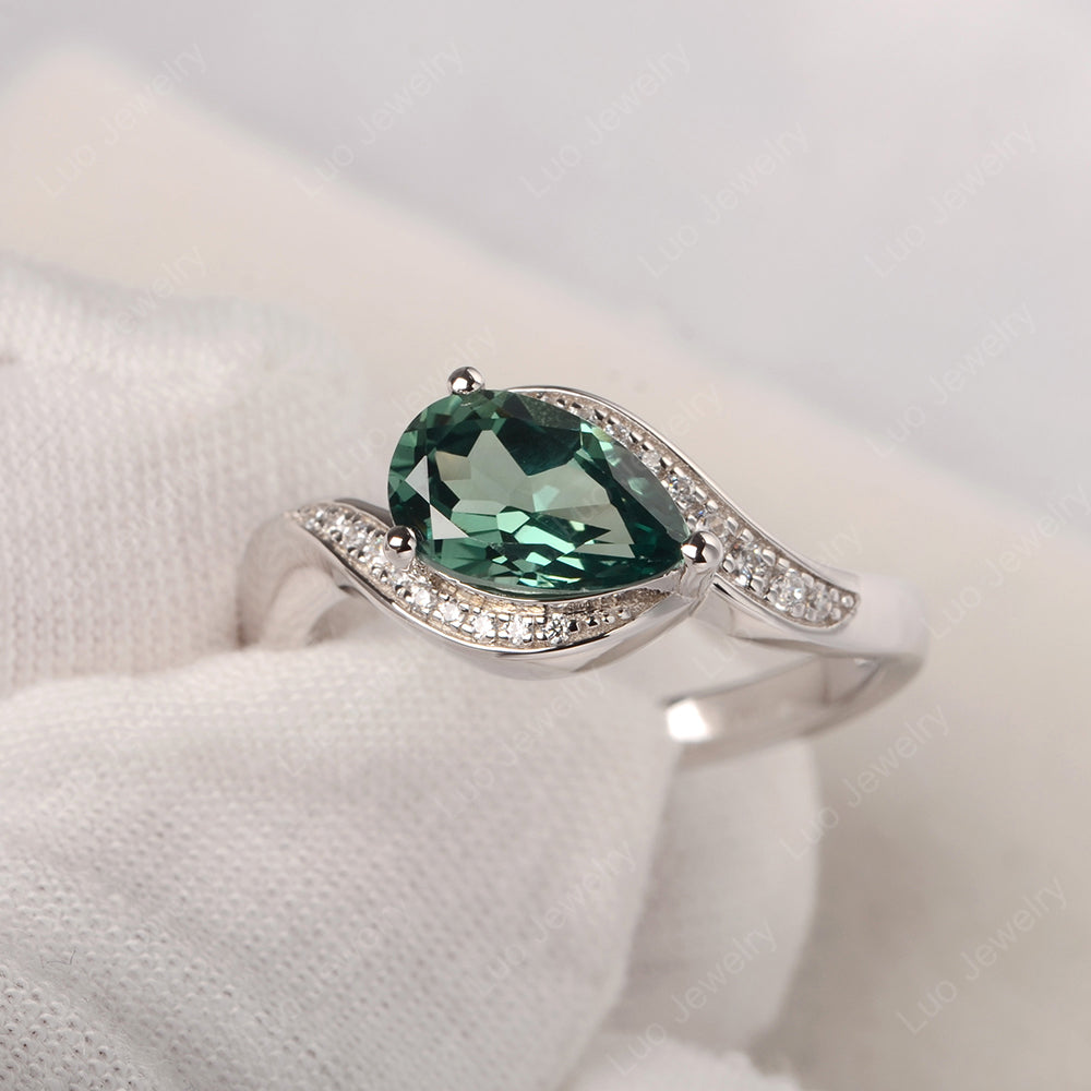 East West Pear Green Sapphire Engagement Ring Gold - LUO Jewelry