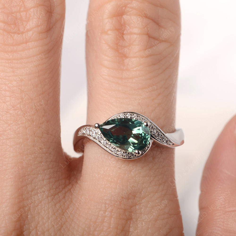 East West Pear Green Sapphire Engagement Ring Gold - LUO Jewelry