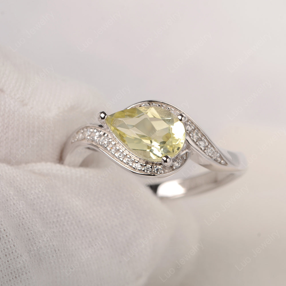 East West Pear Lemon Quartz Engagement Ring Gold - LUO Jewelry