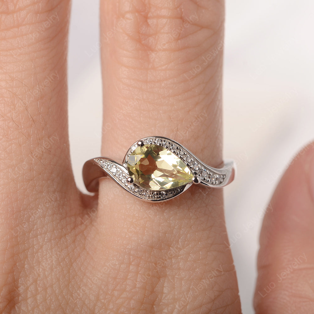 East West Pear Lemon Quartz Engagement Ring Gold - LUO Jewelry