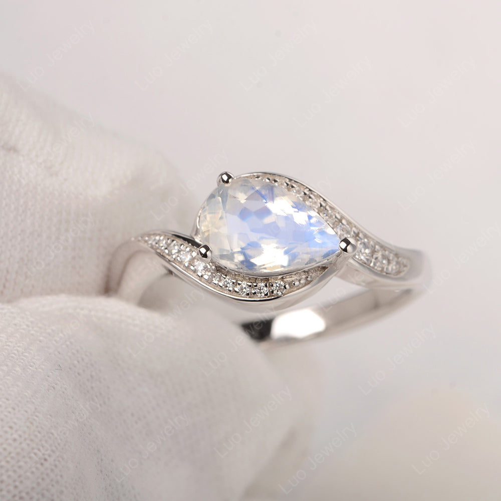 East West Pear Moonstone Engagement Ring Gold - LUO Jewelry