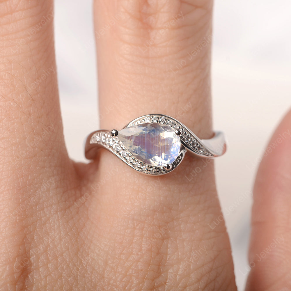 East West Pear Moonstone Engagement Ring Gold - LUO Jewelry