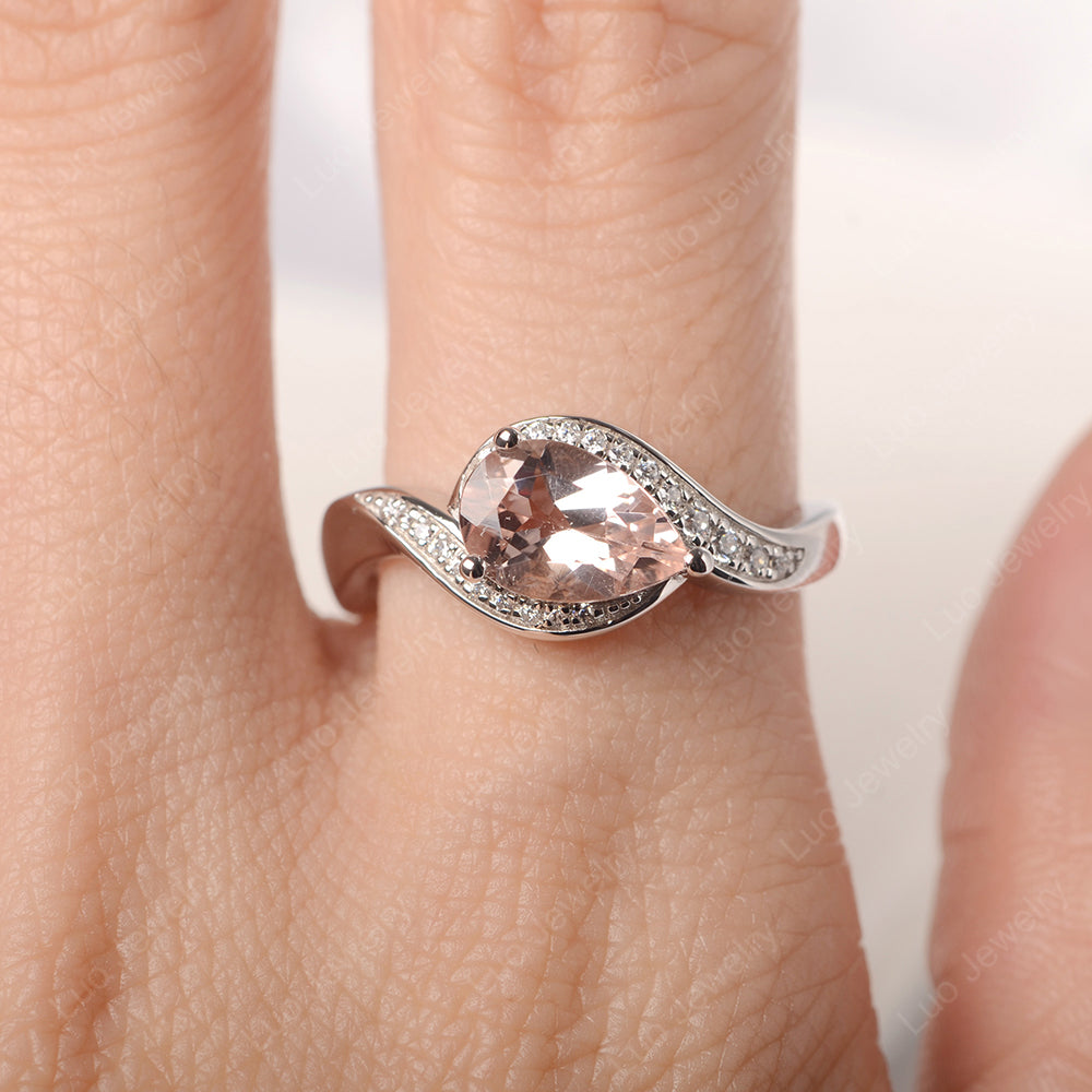 East West Pear Morganite Engagement Ring Gold - LUO Jewelry