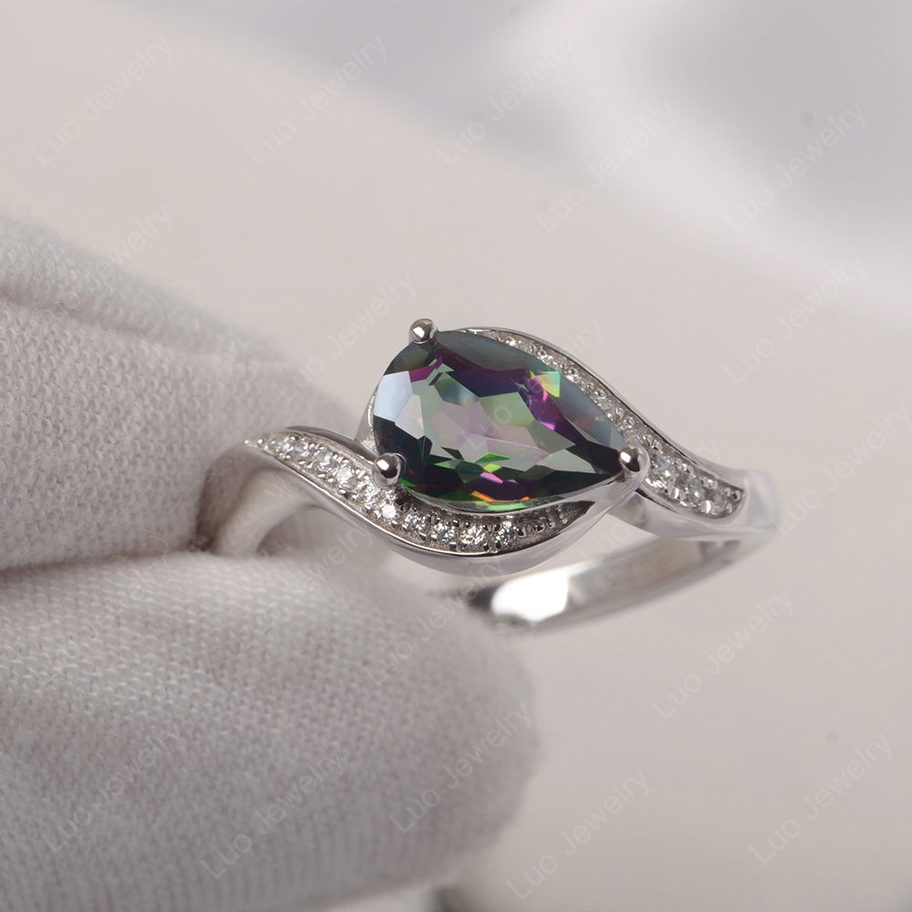 East West Pear Mystic Topaz Engagement Ring Gold - LUO Jewelry