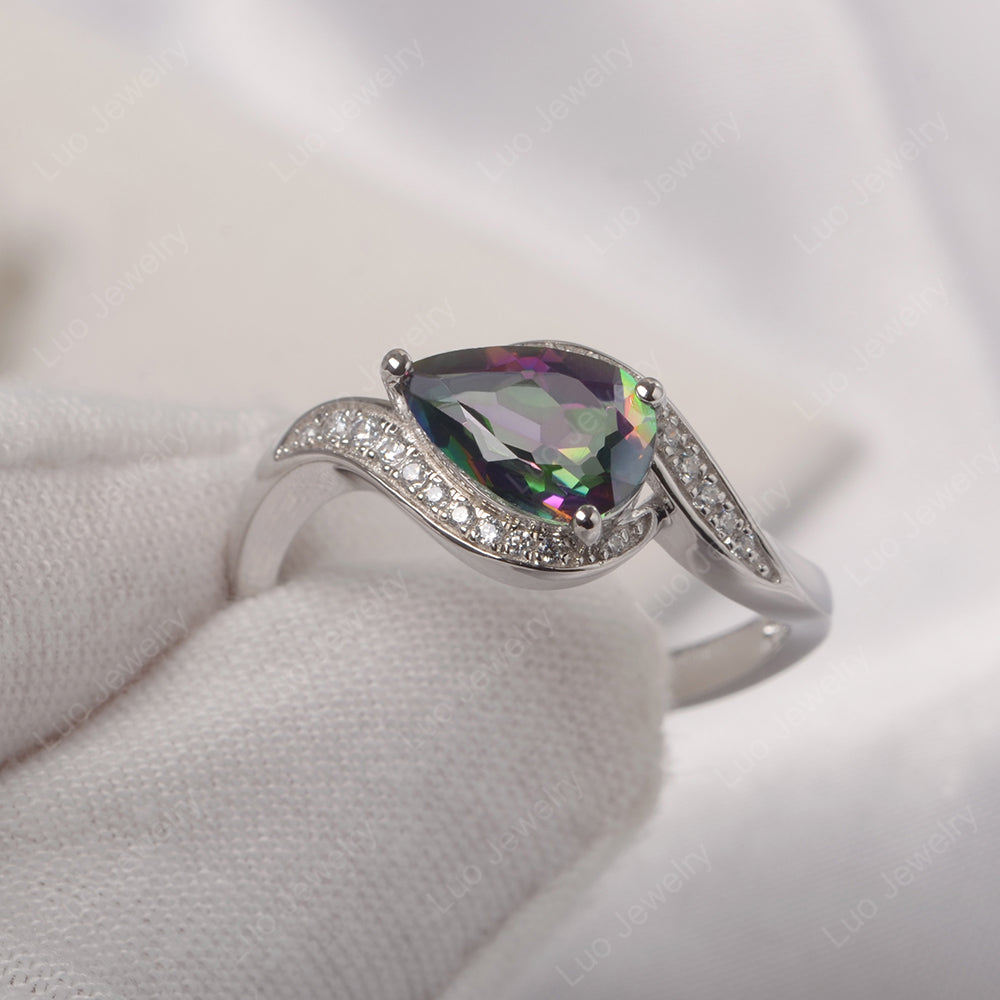 East West Pear Mystic Topaz Engagement Ring Gold - LUO Jewelry