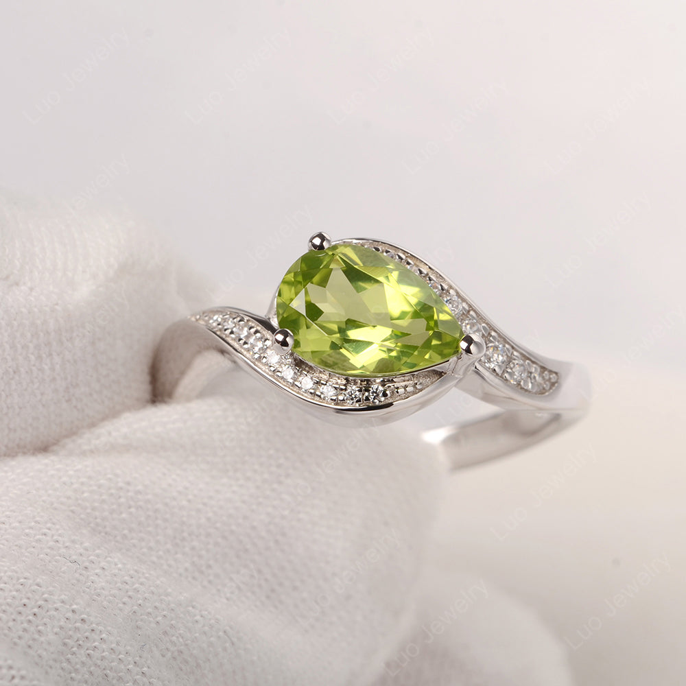 East West Pear Peridot Engagement Ring Gold - LUO Jewelry