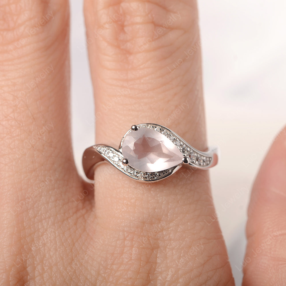 East West Pear Rose Quartz Engagement Ring Gold - LUO Jewelry