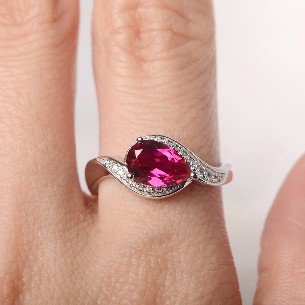 East West Pear Ruby Engagement Ring Gold - LUO Jewelry