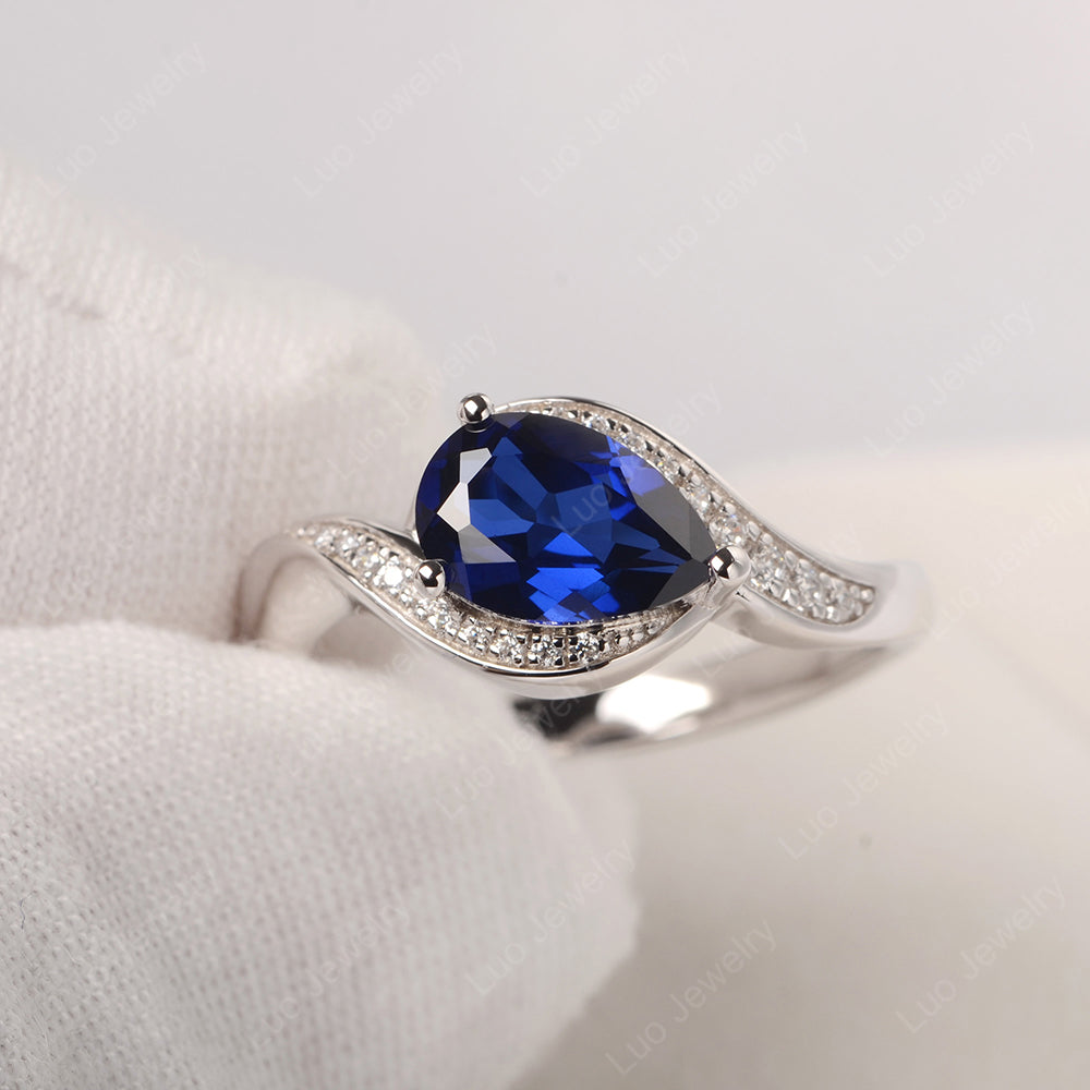East West Pear Lab Sapphire Engagement Ring Gold - LUO Jewelry