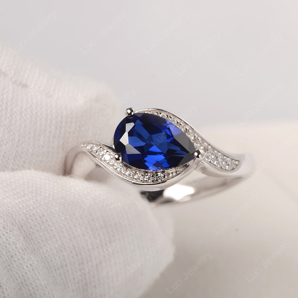 East West Pear Lab Sapphire Engagement Ring Gold - LUO Jewelry