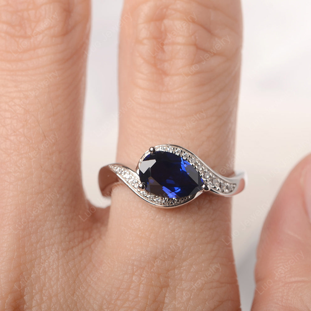 East West Pear Lab Sapphire Engagement Ring Gold - LUO Jewelry