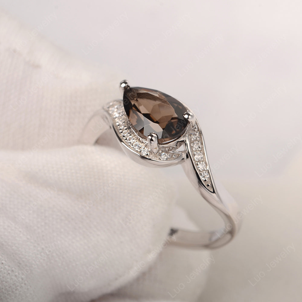 East West Pear Smoky Quartz  Engagement Ring Gold - LUO Jewelry