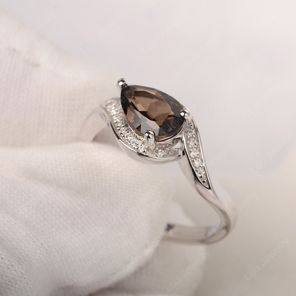 East West Pear Smoky Quartz Engagement Ring Gold - LUO Jewelry
