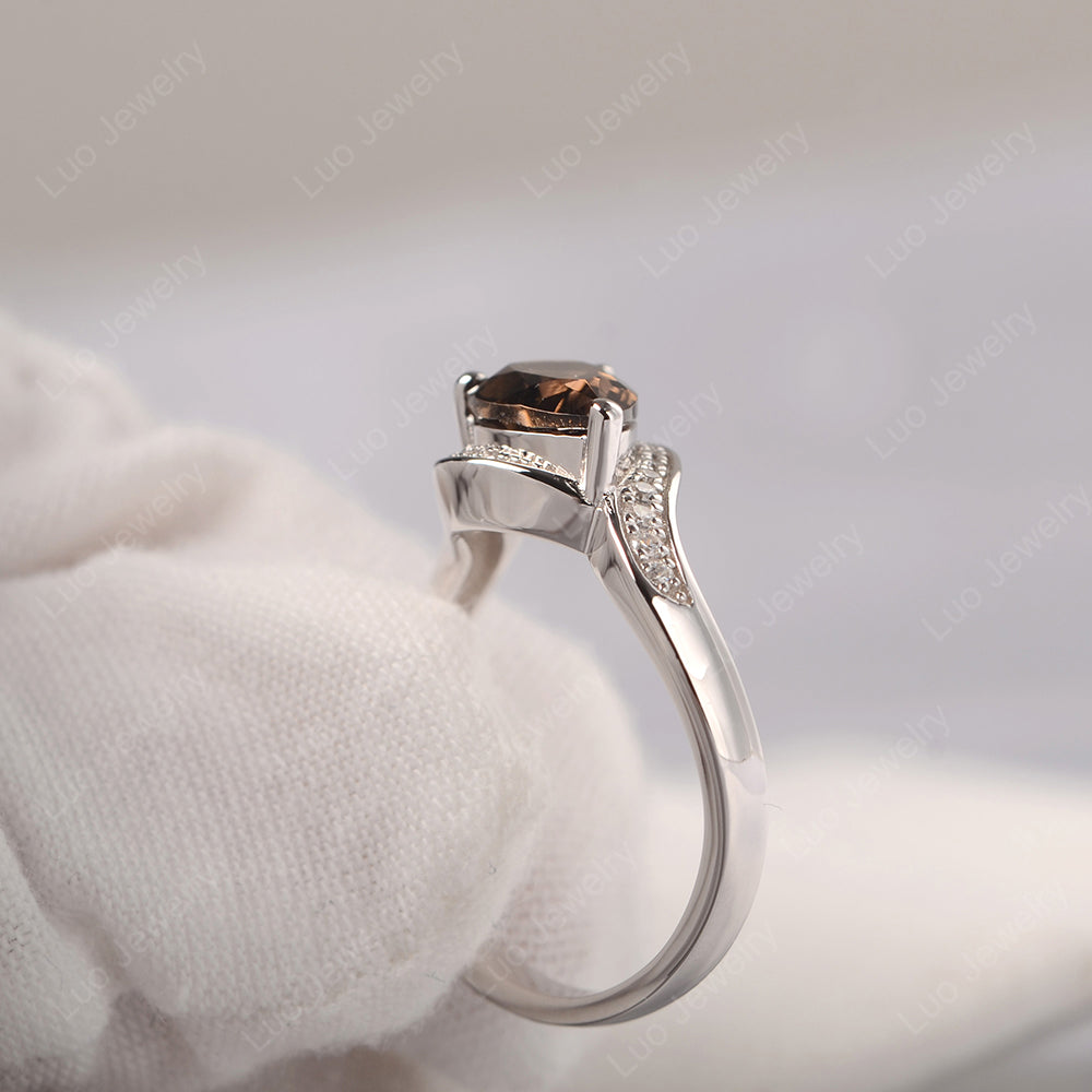 East West Pear Smoky Quartz Engagement Ring Gold - LUO Jewelry
