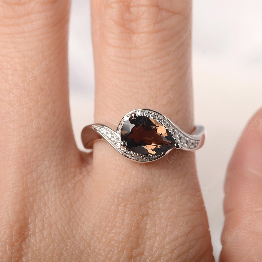 East West Pear Smoky Quartz Engagement Ring Gold - LUO Jewelry
